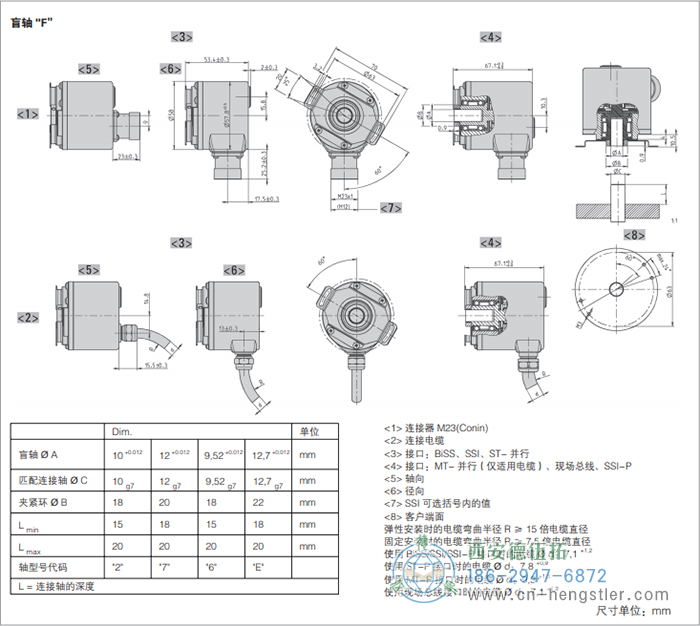 AC58-CANlayer2標(biāo)準(zhǔn)光電絕對(duì)值編碼器外形及安裝尺寸(盲軸F) 德國hengstler(亨士樂)編碼器