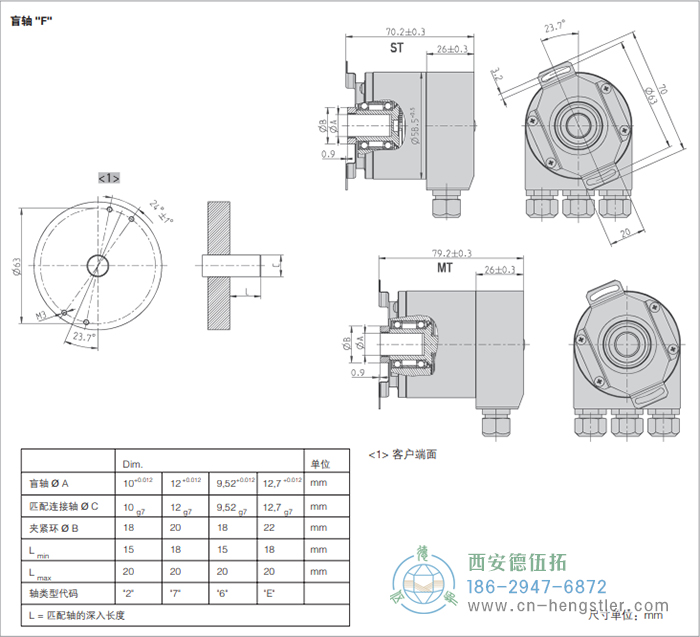 AC58-DeviceNet光電絕對值編碼器外形及安裝尺寸(盲軸F) 德國hengstler(亨士樂)編碼器