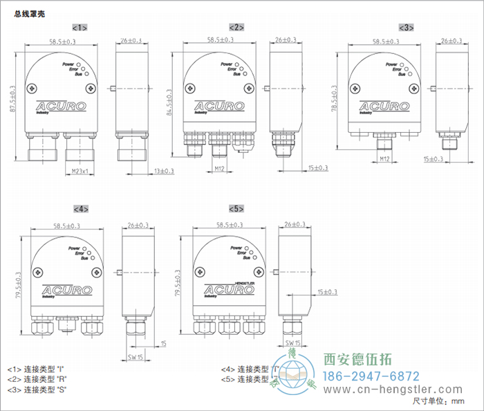 AC58-Profibus標(biāo)準(zhǔn)光電絕對值型編碼器外形及安裝尺寸(總線罩殼) 德國hengstler(亨士樂)編碼器