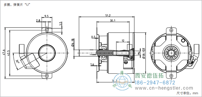 AD34電機(jī)反饋系統(tǒng)光電絕對(duì)值編碼器外形及安裝尺寸(多圈，彈簧片U) 德國hengstler(亨士樂)編碼器