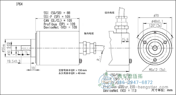 AX70/AX71-Profibus防爆光電絕對(duì)值編碼器外形及安裝尺寸IP64 德國hengstler(亨士樂)編碼器