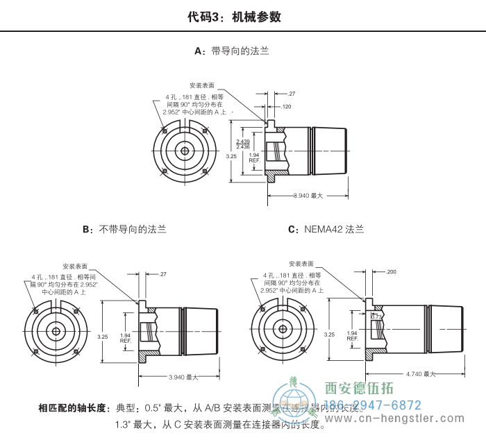 HA26標準光電增量編碼器外形及安裝尺寸(代碼3：機械參數(shù)) 美國Dynapar(丹納帕)編碼器