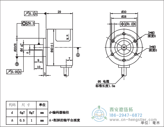 RI41輕載光電增量型編碼器外形及安裝尺寸16-2 德國hengstler(亨士樂)編碼器